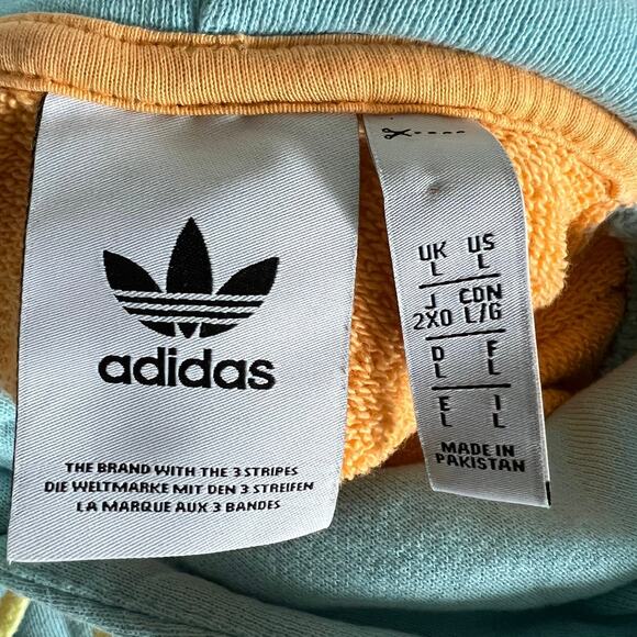 ADIDAS Womens Color Block Logo Hoodie Pastels Sz L Pocket Oversized Streetwear - Picture 8 of 10